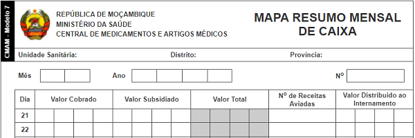 Totalizador de Mapa Resumo Mensal de Caixa