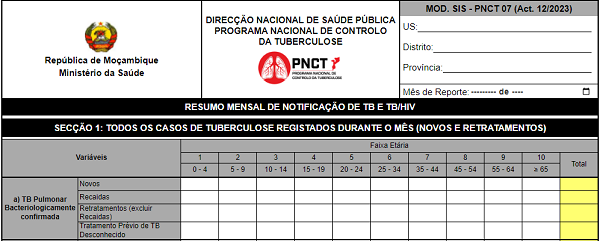 Totalizador de Resumo Mensal de Notificação de TB e TB/HIV