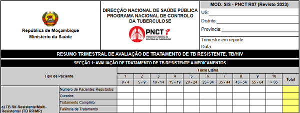 Totalizador de Resumo Trimestral de Avaliação de Tratamento de TB Resistente