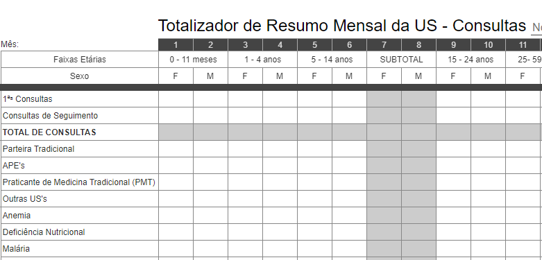 Totalizador da ficha de Resumo Mensal de Consultas Externas