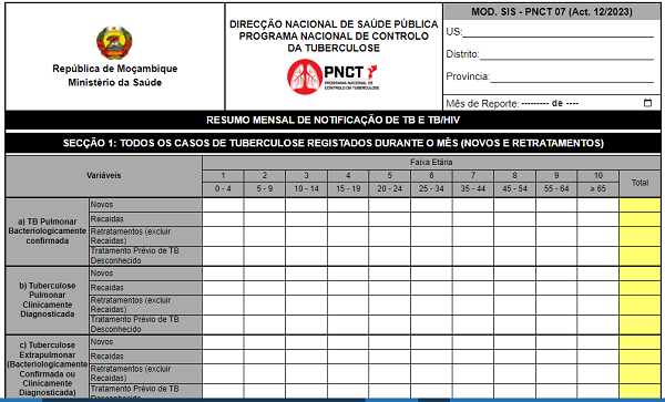 Totalizador de Resumo Mensal de Notificação de TB e TB/HIV