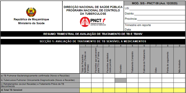 Totalizador de Resumo Trimestral de Avaliação de Tratamento de TB e TB/HIV